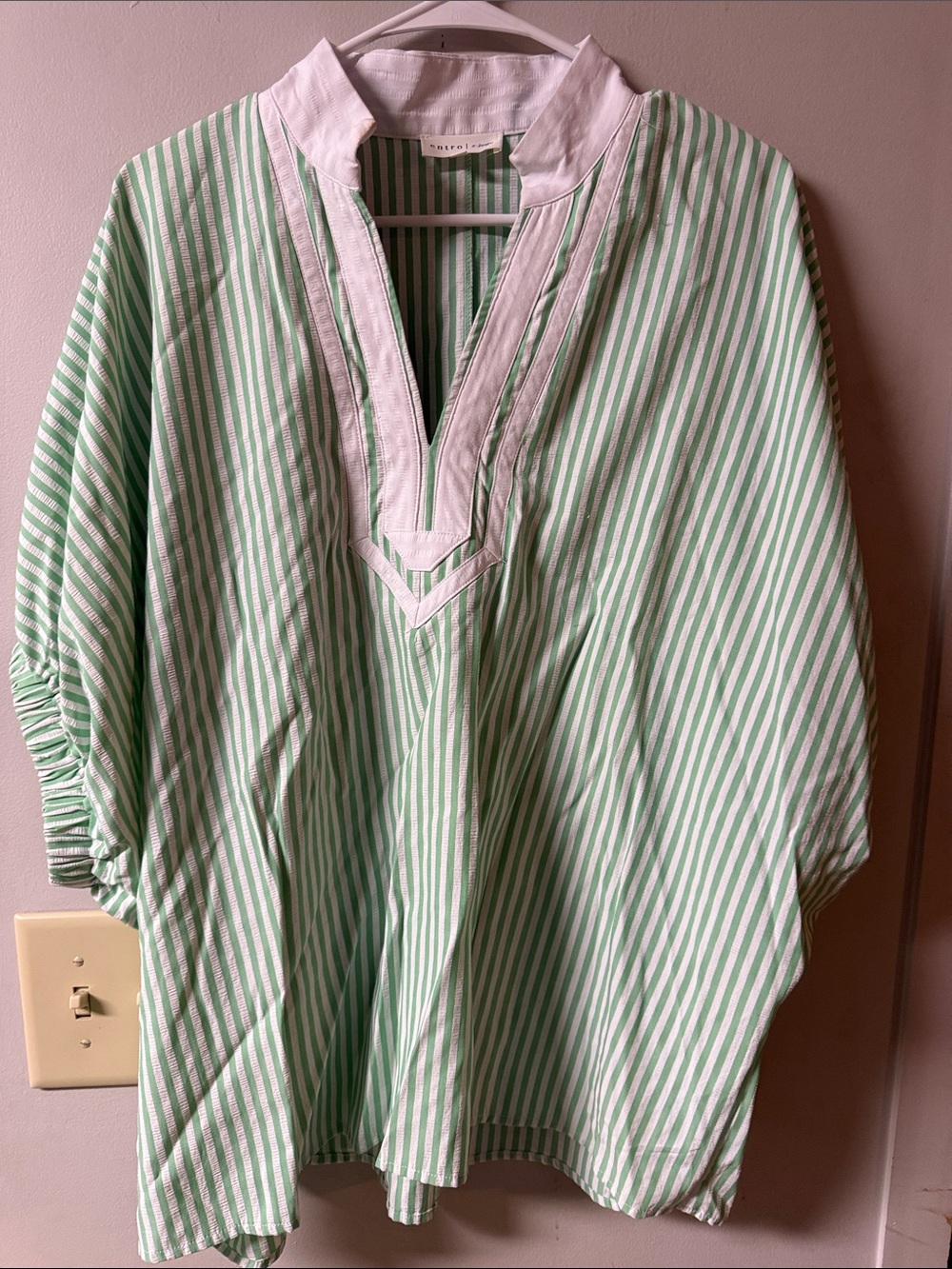 entro Light Green & White Striped Women’s Blouse